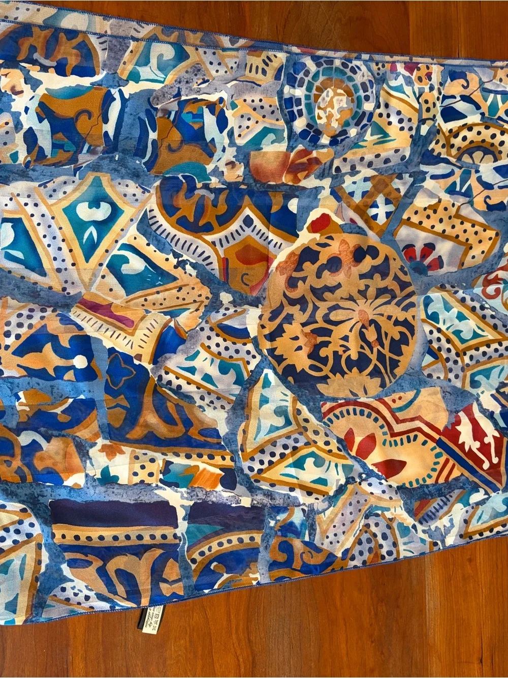 Brochier Soieres Silk Geometric Design Scarf in Blue and Gold